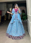 Blue Colour Georgette With Sequins And Embroidery With Mirror Work Lehenga With Blouse Dupatta Wholesale Online Lnb1733
